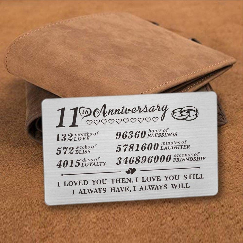 DEGASKEN 11th Anniversary Card Gifts for Him Her, 11 Year Wedding Anniversary Wallet Card Steel Gifts for Men Wife Husband - Image 2